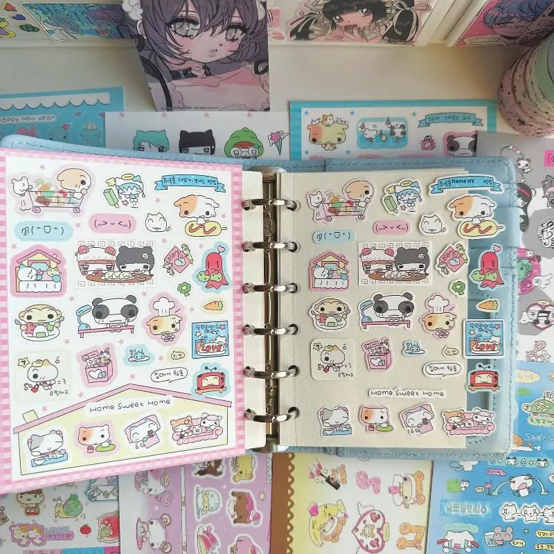 1/9Pcs Korean INS Style Cartoon Animal Kawaii Cute Daily Notebook Hand Account Stickers Scrapbook DIY Decorative Stickers
