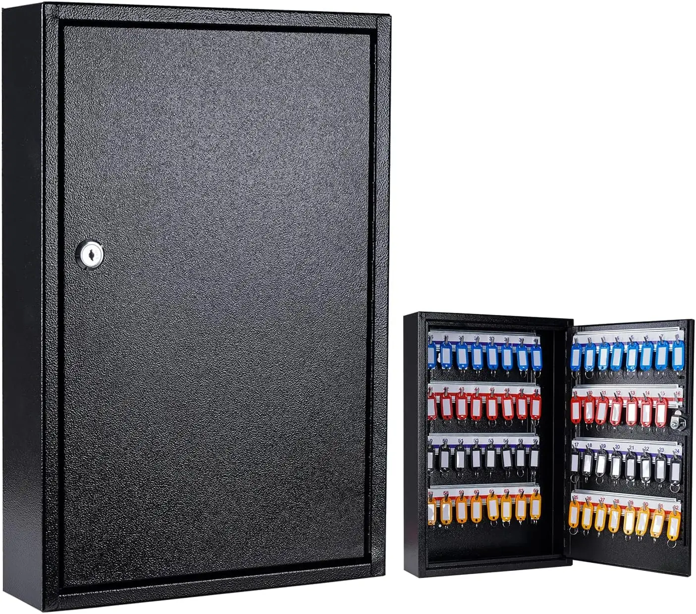 

Настенный шкафчик для ключей на 64 позиции, металлический запираемый органайзер для ключей от отелей, автомобилей и домов - черный