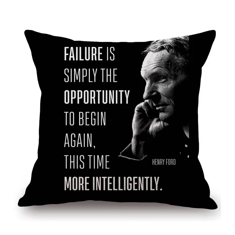 Black Sofa Throw Pillow Case Text Motivative Encouraging Quotes Einstain Steve Jobs Lincoln Words Letter Print Cushion Cover