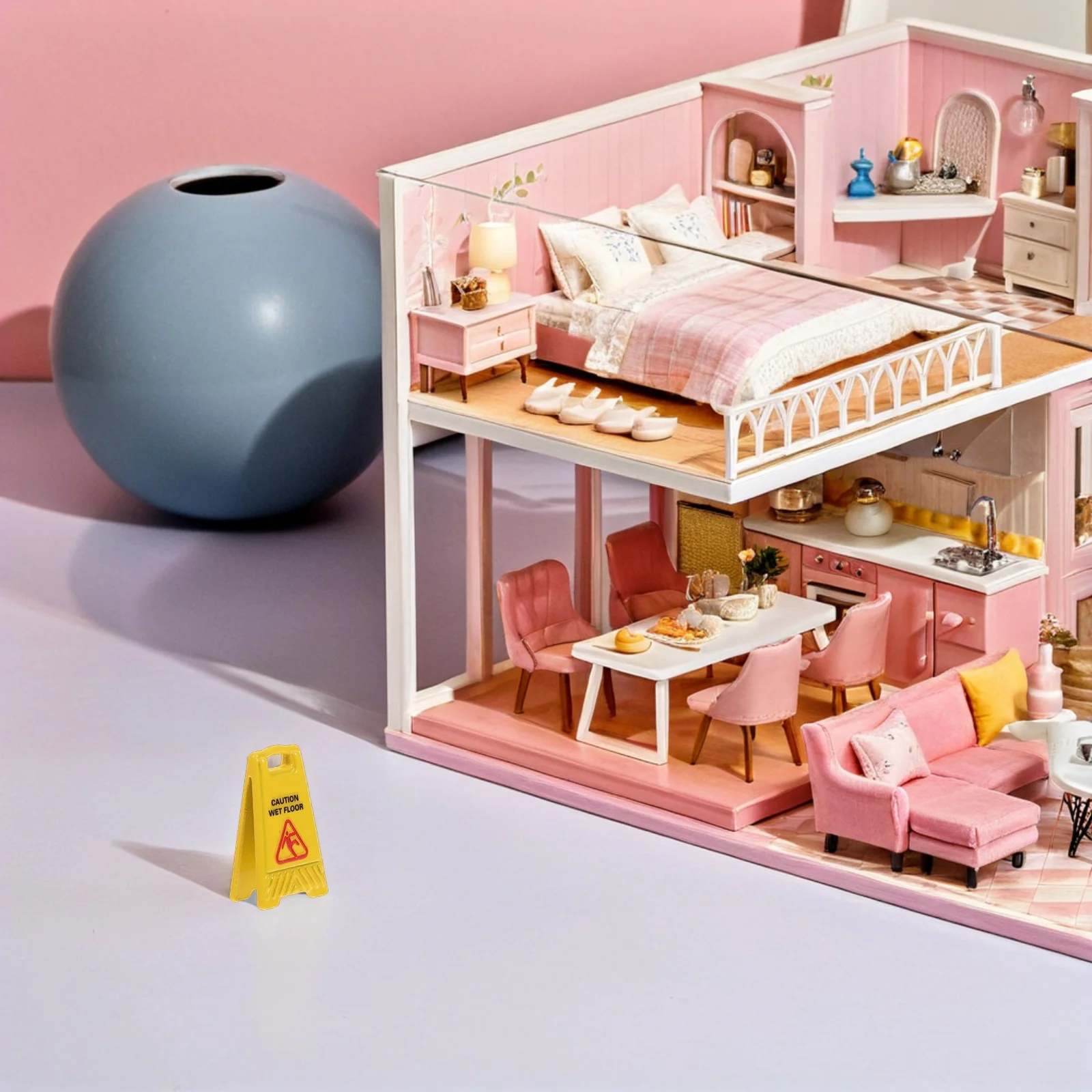 

8 Pcs Dollhouse Accessories Mini Caution Signs Wet Floor Warning Realistic Slippery Safety Signs for Kids Model Scene Decoration