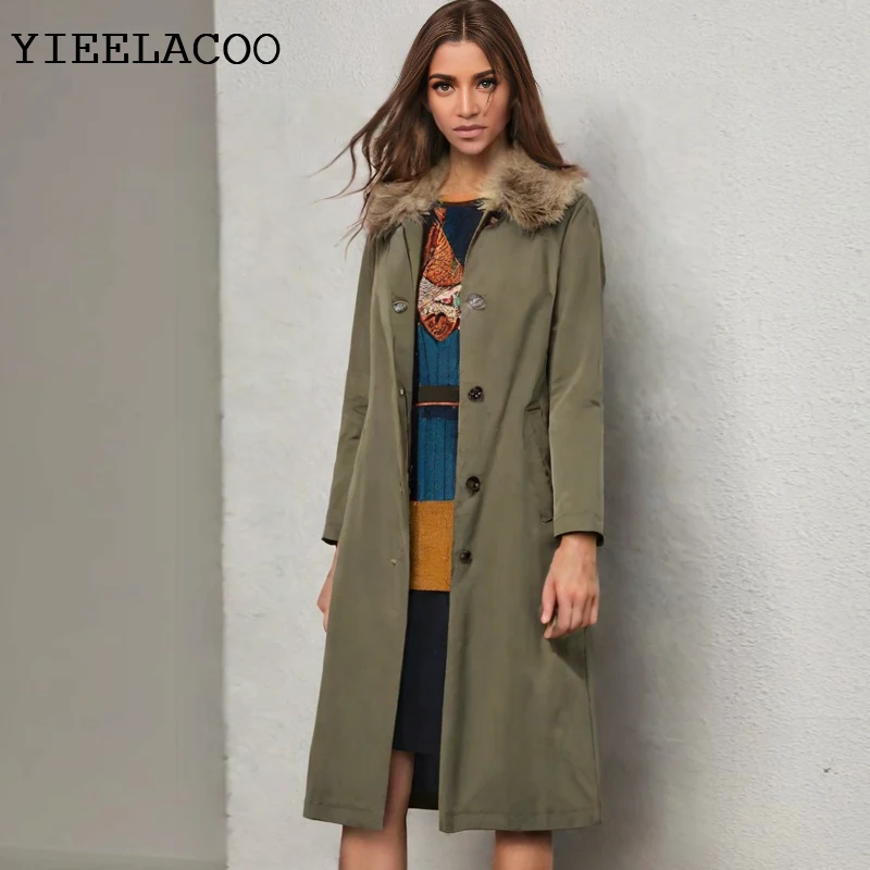 

Women's coat classics jacket Faux Fur Collar one-piece spring / autumn Fashionable casual Double sided length windbreaker