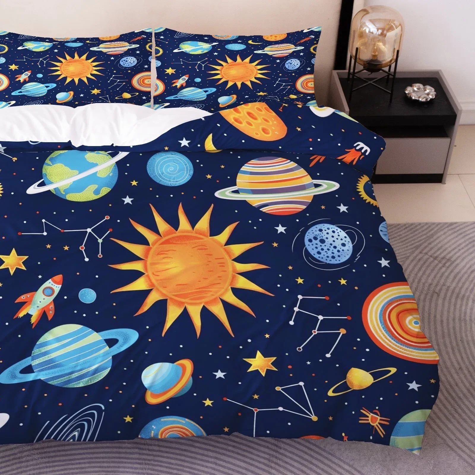 3D Cartoon Bedding Set Cosmic Planet Duvet Cover With 1-2 Pillowcase Twin Queen Size Duvet Cover Set For Kids Birthday Gifts