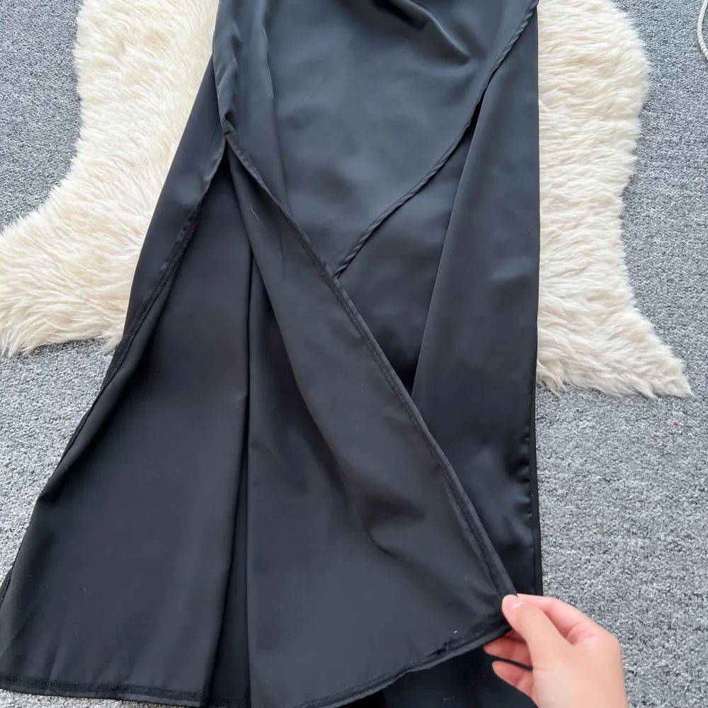 Retro Elegant  satin sleeveless slim pencil dress Casual High Waist Dress Women Long ceremony dresses