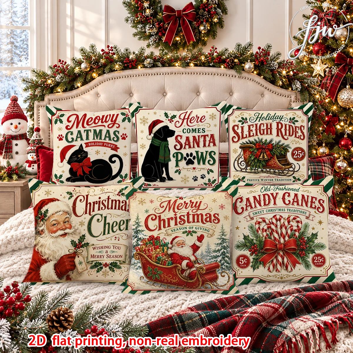 6pcs Christmas Throw Pillow Covers 6Pcs Vintage Xmas Holiday Decorative Pillowcases for Sofa Bedroom Christmas Decorations