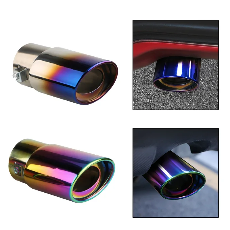 Automobile exhaust muffler tip single outlet round stainless steel rear rear chrome plated round exhaust muffler modified automo