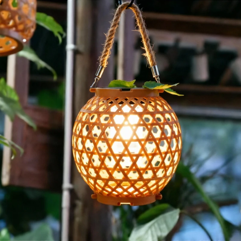 

LED Solar Imitation Bamboo Lantern Outdoor Plastic Waterproof Hollow-out Vine Lamp Courtyard Decoration Retro Solar Garden Light
