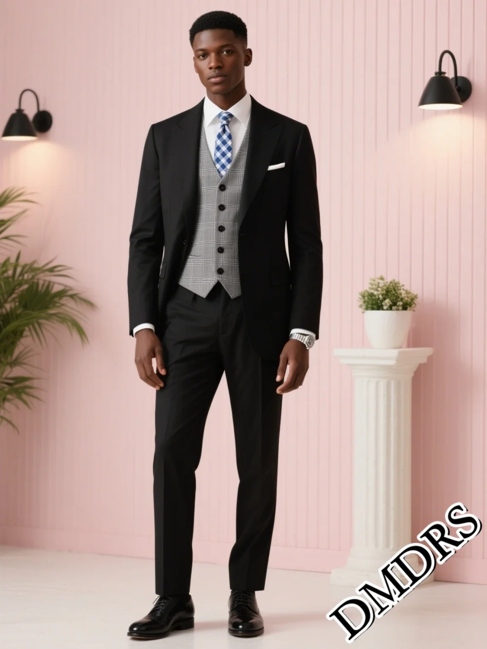 

Hot Sale Custom Single-Breasted Men's Gray Suit Set For Wedding & Business Classic, Formal Black Jacket & Pants