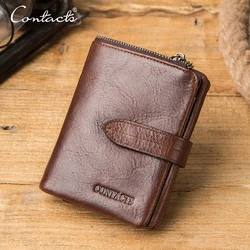 CONTACT'S Genuine Leather Short Wallets for Men Card Holders Coin Purses Money Clip High Quality Men's Wallet Male Bags Handbags