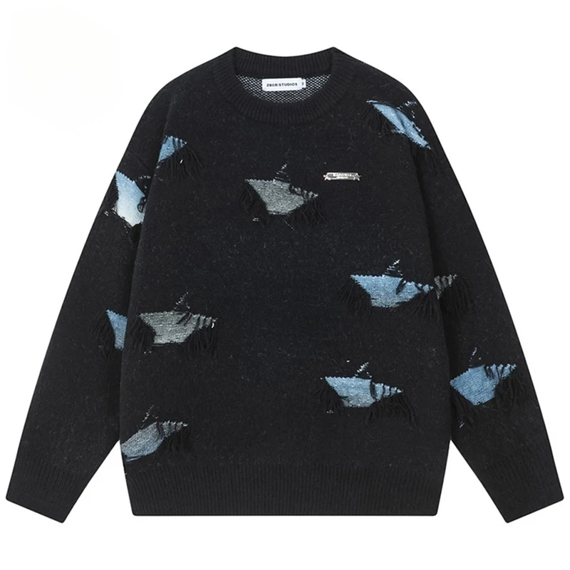 

Tassel Star Sweaters Men Streetwear Harajuku Hip Hop Oversized Y2K Sweaters Knitted Jumpers Casual Loose Sweaters Knitwear