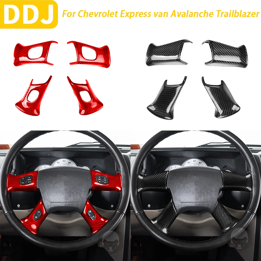 

For Chevrolet Express van Avalanche Trailblazer 2003-2006 Accessories Real Carbon Fiber Car Interior Steering Wheel Button Cover