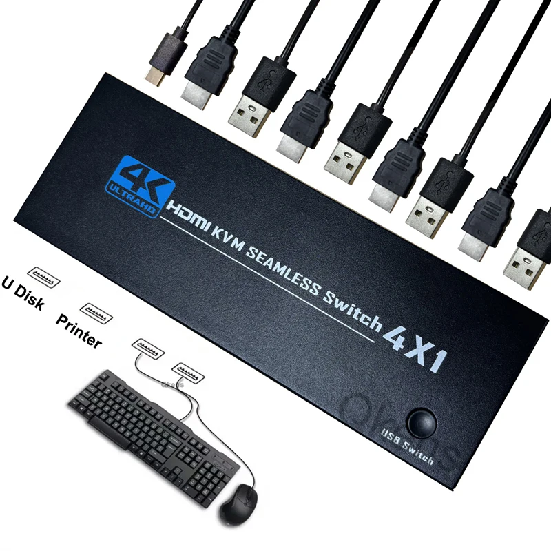 4 in 1 Out KVM HDMI Multiviewer Seamless Switch 4K 4X1 HDMI Quad Multi-viewer Multi Screen Display on 1 Monitor for 4 Laptop PC