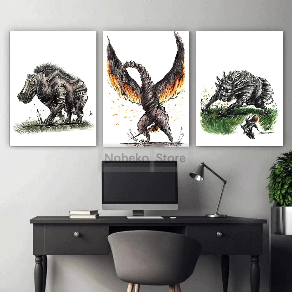 Classic Japanese Game Shadow of the Colossus Poster Colossus Ink Prints Canvas Painting Wall Art Pictures Home Room Game Decor