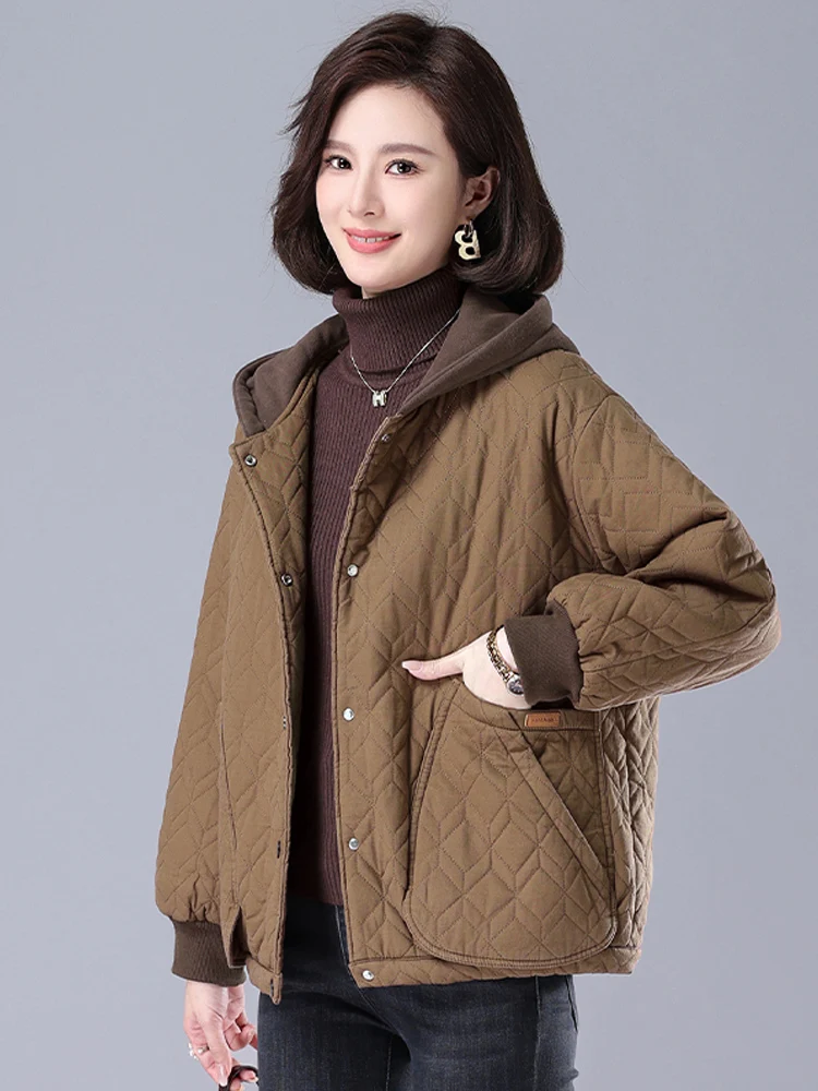

Повседневная тонкая хлопковая куртка с капюшоном для женщин среднего возраста, модная осенне-зимняя, удобная, свободного кроя, в корейском стиле, с длинными рукавами