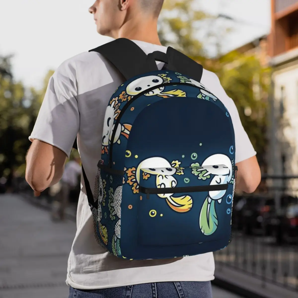 Colorful Axolotl Stacked Together Backpack Daypack Large Capacity Kids BookBag School Bag Shoulder Bags for Men Women