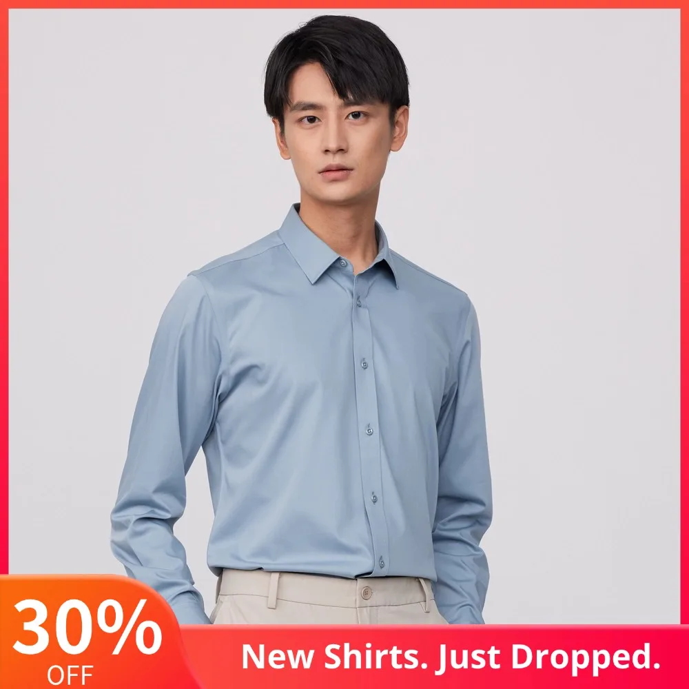 

Men's Stylish Slight Strech Slim Fit Solid Basic Shirts without Pocket Wrinkle-Free Bamboo Fiber Formal Business Dress Shirt
