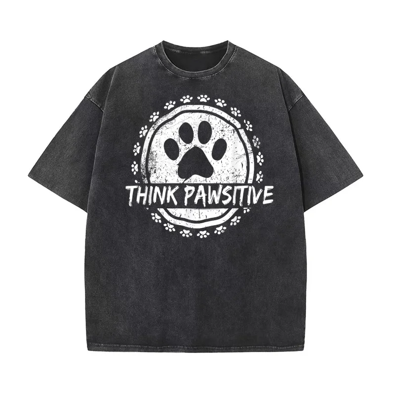 

Dog Paw Print Pawsitive Pet lover Pure Cotton T-shirt Oversized Art Graphic Clothing Printed Think Positive Men Tees