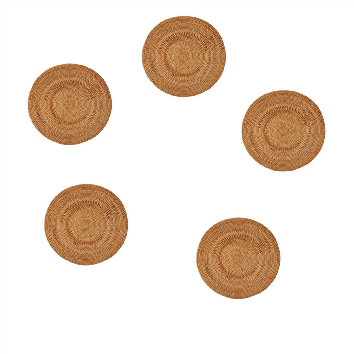 Stable- 5X Rattan Woven Placemats,Round Table Mats,Non Slip Heat Resistant Place Mat,Wicker Placemat, for Hot Dishes Round