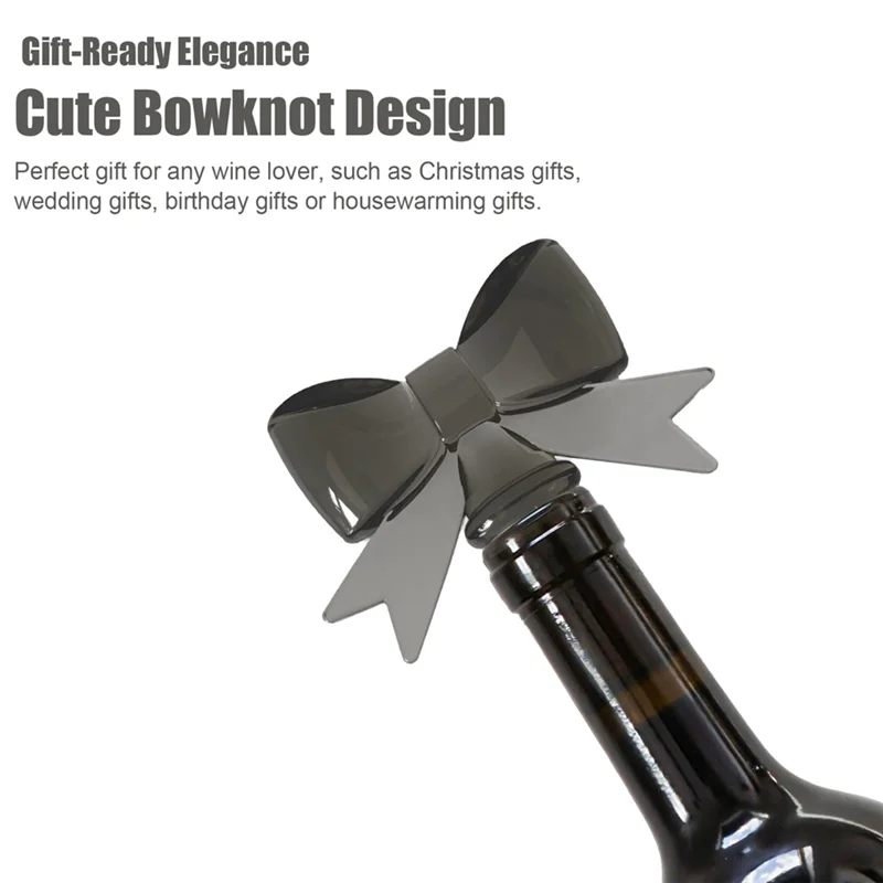 

【24 Hours Sale】2 Pack Cute Bowknot Wine Bottle Stoppers Food-Safe Silicone & Acrylic Resin Leakproof Seal For Wine/Soda/Oil, Gif