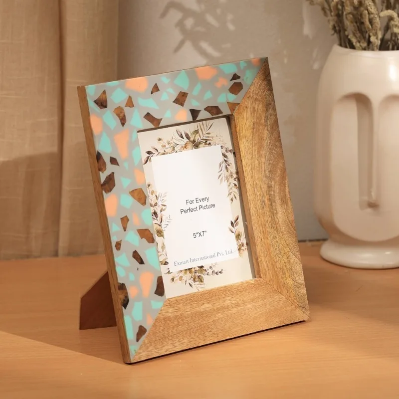 

Handmade Solid Wood & Resin Photo Frame - Premium Mango Wood with Glass Sturdy Durable & Elegant Perfect for Living Room Bedroom