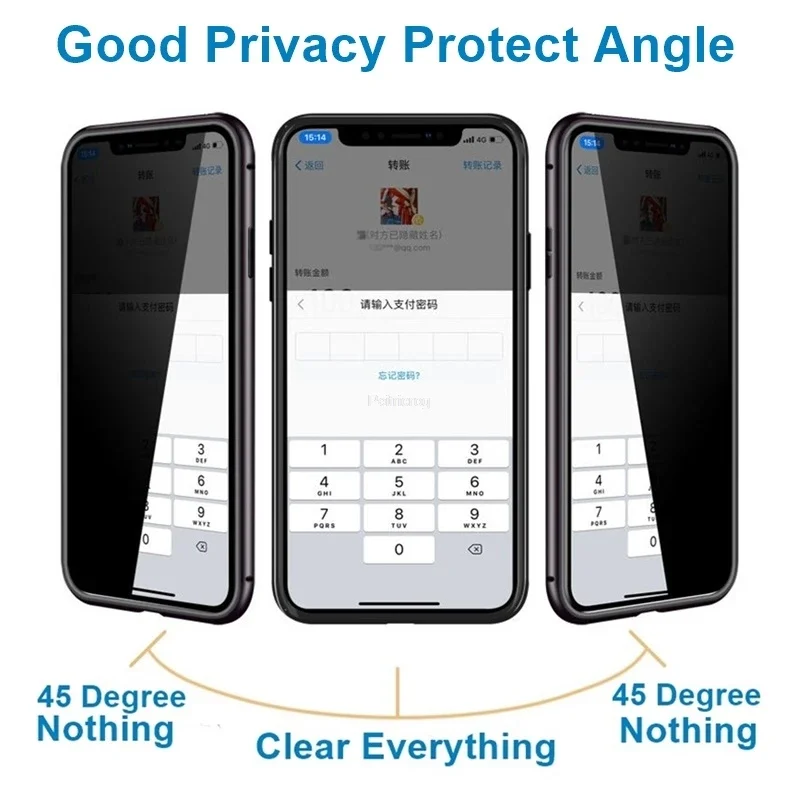 Magnetyczne etui z hartowanego szkła i metalu zapewniające prywatność dla iPhone 18 17 16 15 14 13 12 XR 11 ProMAX 16 E, 360° magnetyczna osłona antyszpiegowska — zdjęcie produktu 5