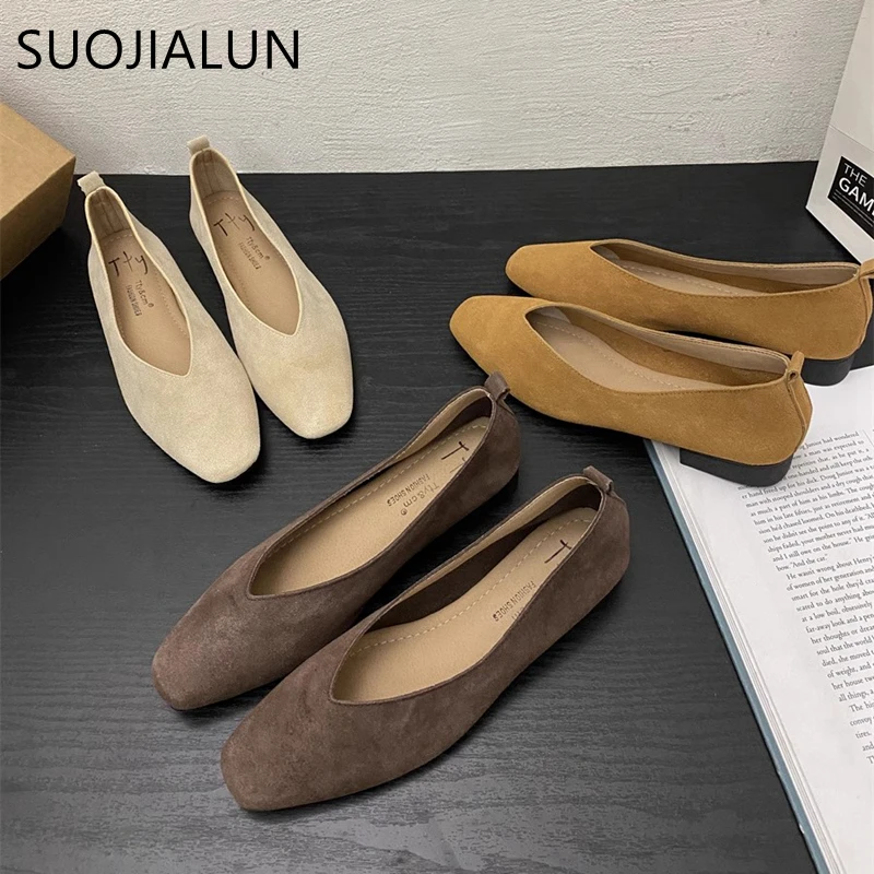 

SUOJIALUN 2025 Spring New Women Flat Shoes Fashion Round Toe Slip On Ladies Elegant Boat Shoes Soft Flat Heel Outdoor Single Sho
