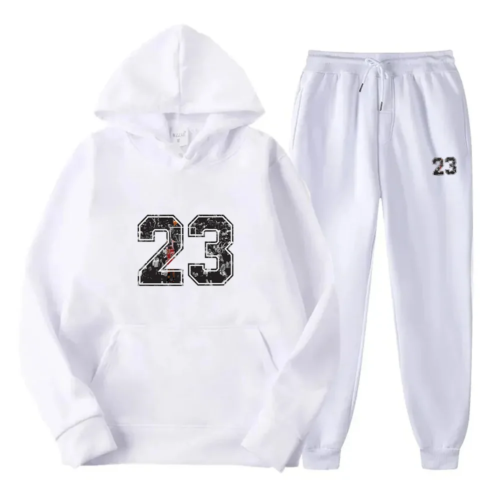 2 Pieces Sets Tracksuit Hooded Sweatshirt +Drawstring Pants Male Sport Hoodies Running Sportswear Men 23 Brand Autumn Winter