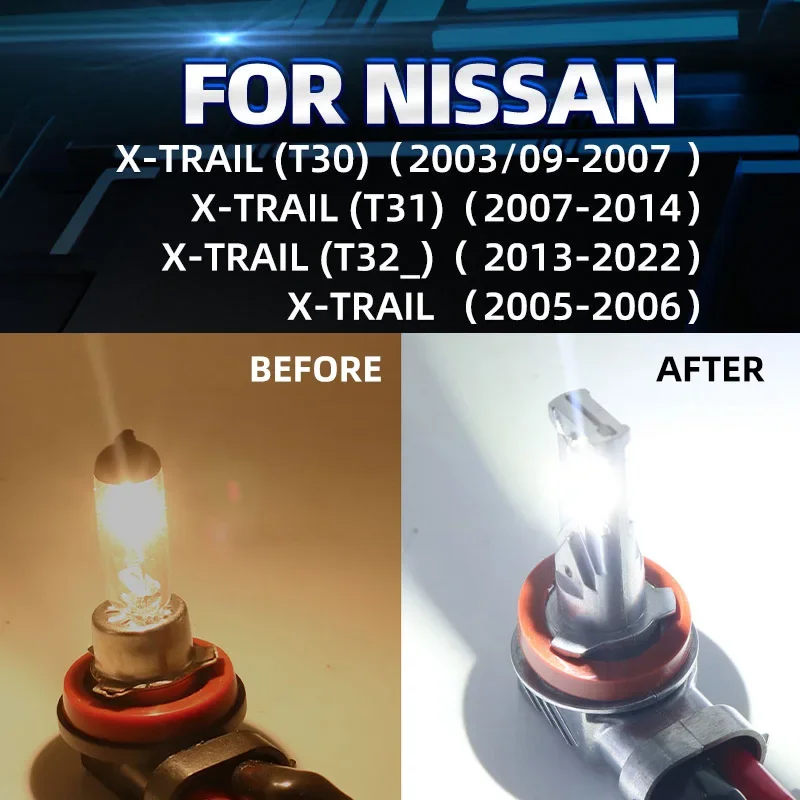 2pcs Car LED Front Fog Lights Bulbs Xenon White Yellow Dual Colors Switchback Lamps For Nissan X-Trail T30 T31 T32 2001-2022