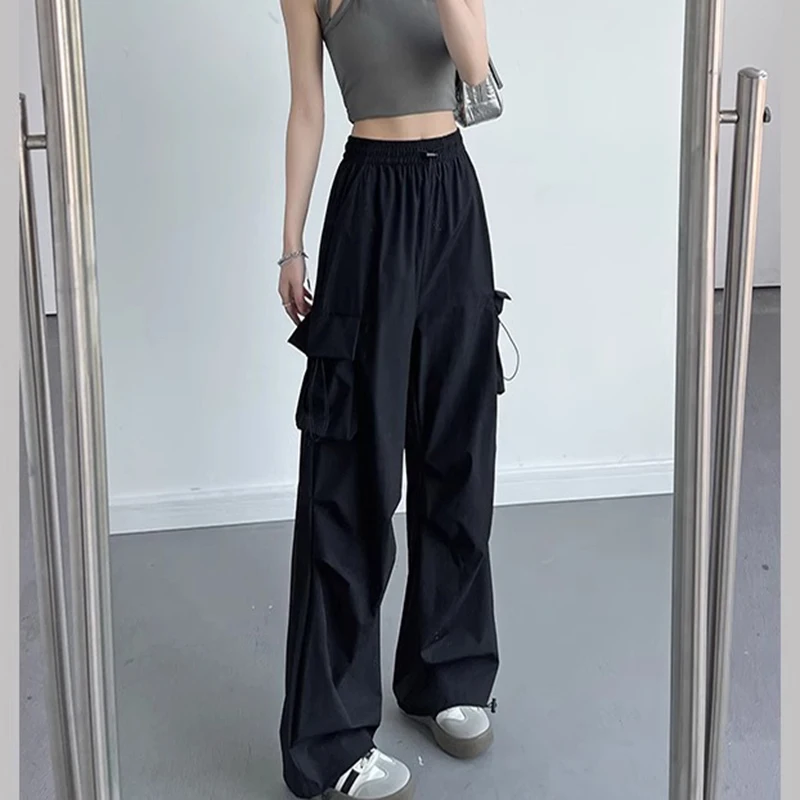 Gidyq Cargo Pants Women Retro Casual Streetwear Wide Leg Pants Summer Thin Loose High Street High Waist Sweatpants Female New