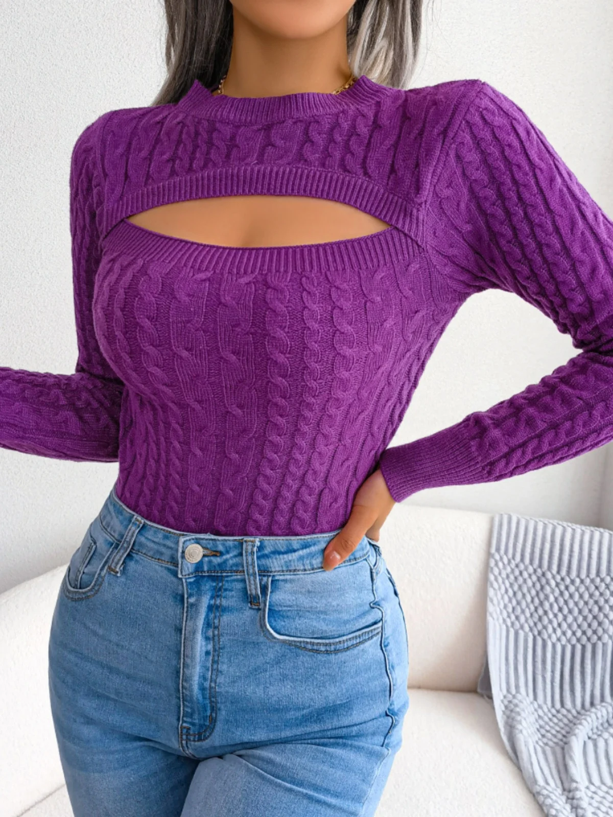 

Women's Knitted Hollow out Long Sve round Ne Base irt Autumn Winter Inner Wear High Quali Faionable Top Street S...