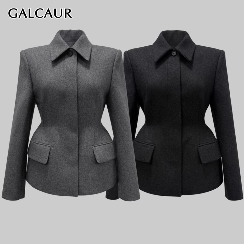 

GALCAUR однотонная шикарная куртка с карманами, женская куртка с лацканами и длинными рукавами для похудения, офисные женские куртки, осенний стиль, модная новинка
