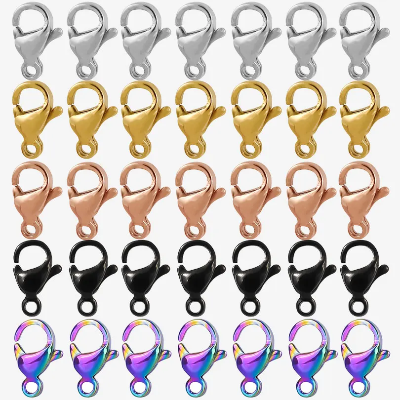 Fashion 50pcs/lot Stainless Steel Lobster Clasp Hooks Charms for Necklace Bracelet Chain DIY Jewelry Findings 5 Colors Choice