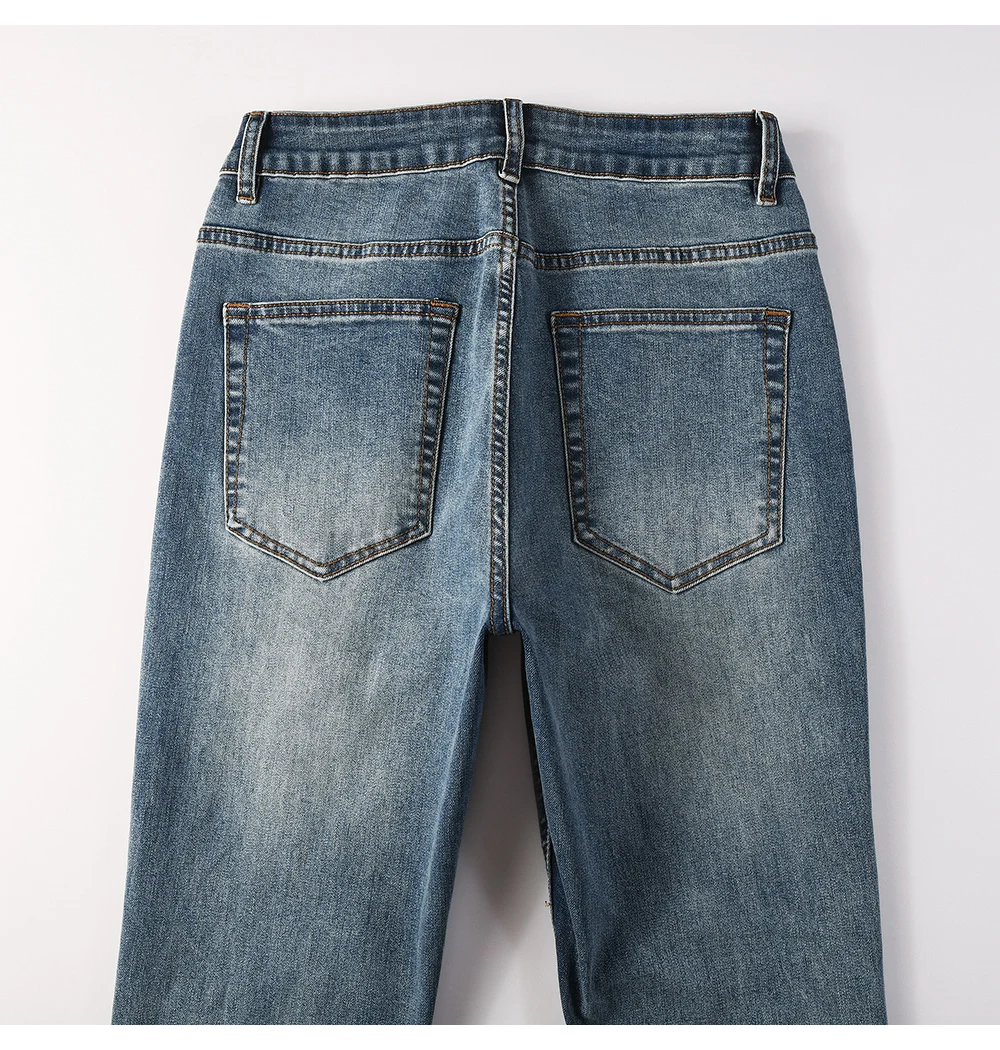 Herren Slim Boot Cut Jeans Hochwertige Einfarbige Blaue Baumwoll-Denim-Hose Lässige Klassische Skinny Flared Hose – Detail 11