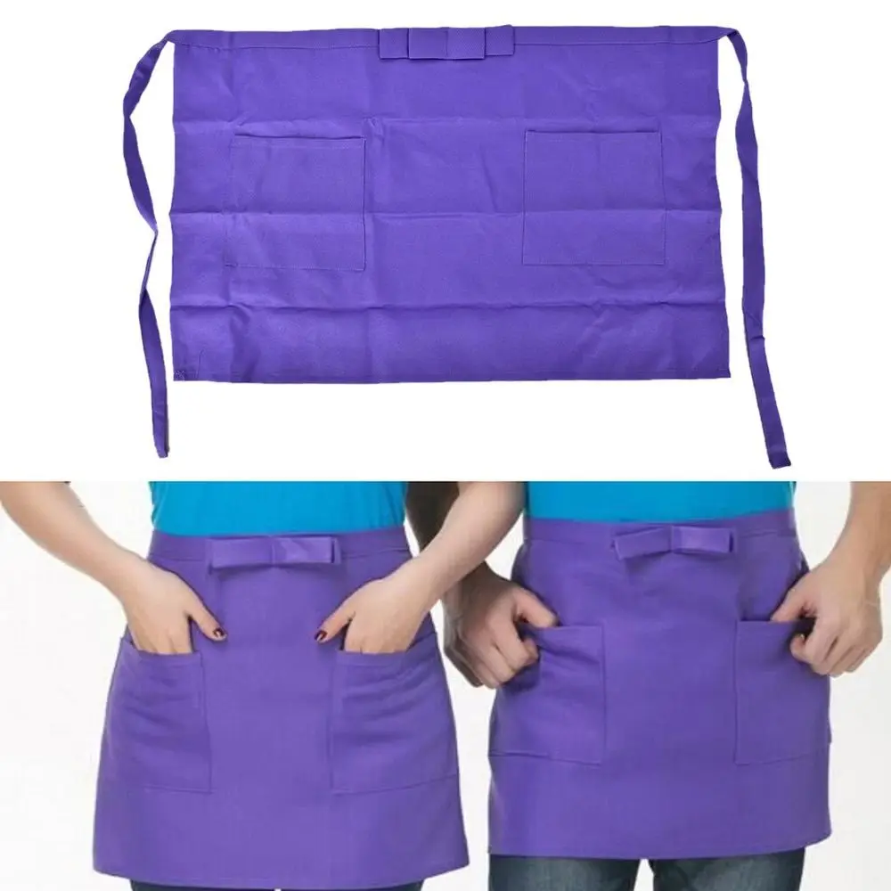 Kitchen Short Half Waist Apron 2 Pocket Apron Women Waitress Antifouling Work Bar Pub Cafe Cooking Men Short Waist Aprons