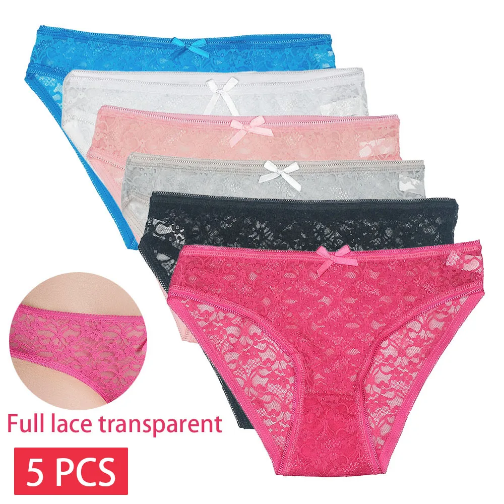 Women's Lingerie 5 PCS/Set New Arrival Low Rise Sexy Lace Transparent Women's Briefs Panties