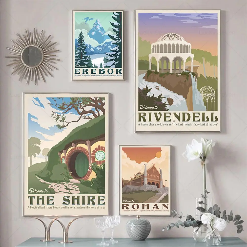 Retro Travel Abstract Canvas Painting Ring Art Poster Vintage Film Mordor Castle Lord Magic Picture Kid Bed Room Home Wall Decor