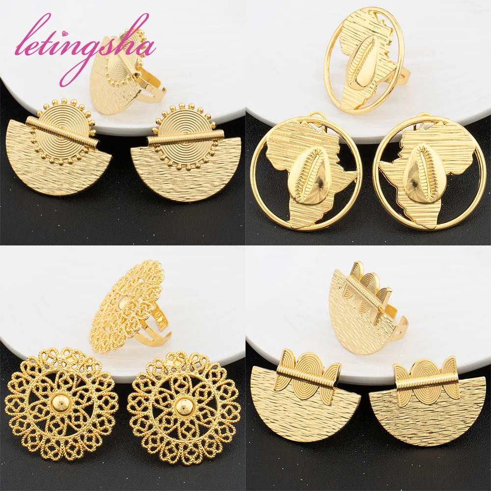 French Fashion New Collecation Jewelry African Gold Color Earrings Rings Sets Dubai Classic Women\'s Necklace Earrings Set Party