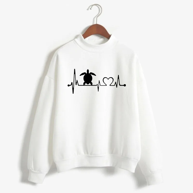 Sea Turtle Hartslag Levenslijn Print Vrouwen Sweatshirt Koreaanse O-hals Gebreide Trui Dikke Herfst Winter Snoep Kleur Meisje Kleding