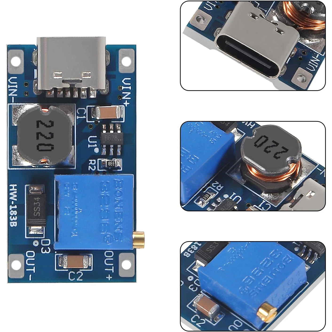 10pcs Type-C MT3608 DC-DC Boost Converter 2A Adjustable Module Voltage Regulator Board Input Voltage 2 Volt-24 Volt to 5 Volt-28