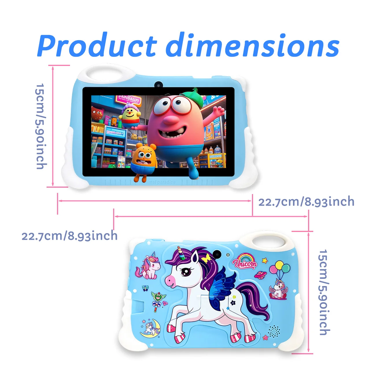 Tablet infantil Android 12 de 7 polegadas, tablet educacional com câmeras duplas, projetado para meninos e meninas como aniversário divertido, presentes de Natal