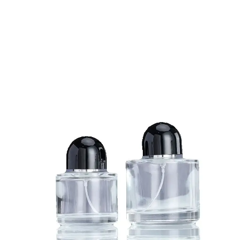 

10Pcs Atomizer Spray Empty Bottle 30ML 50ML Black Round Cover Crimp Pump Thick Clear Transparent Class Perfume Refillable Bottle