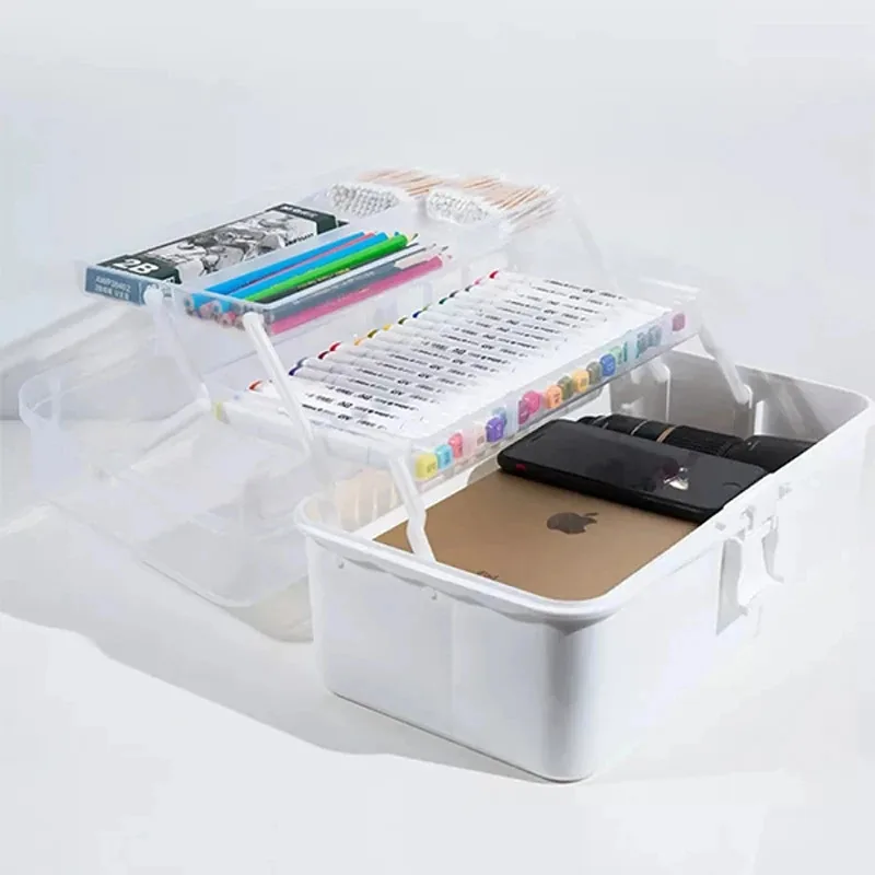 قطعة واحدة من صندوق تخزين مستحضرات التجميل مكون من 3 طبقات - محمول للمنزل والسفر، مثالي لتخزين لوحات ظلال العيون والمسحوقات المدمجة