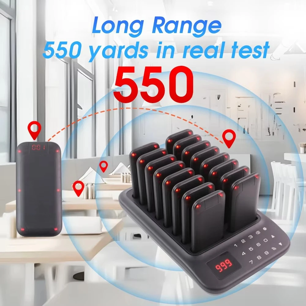 wireless restaurant paging system black food pager waterproof guest paging system for cafes, burger joints, food trucks, clinics