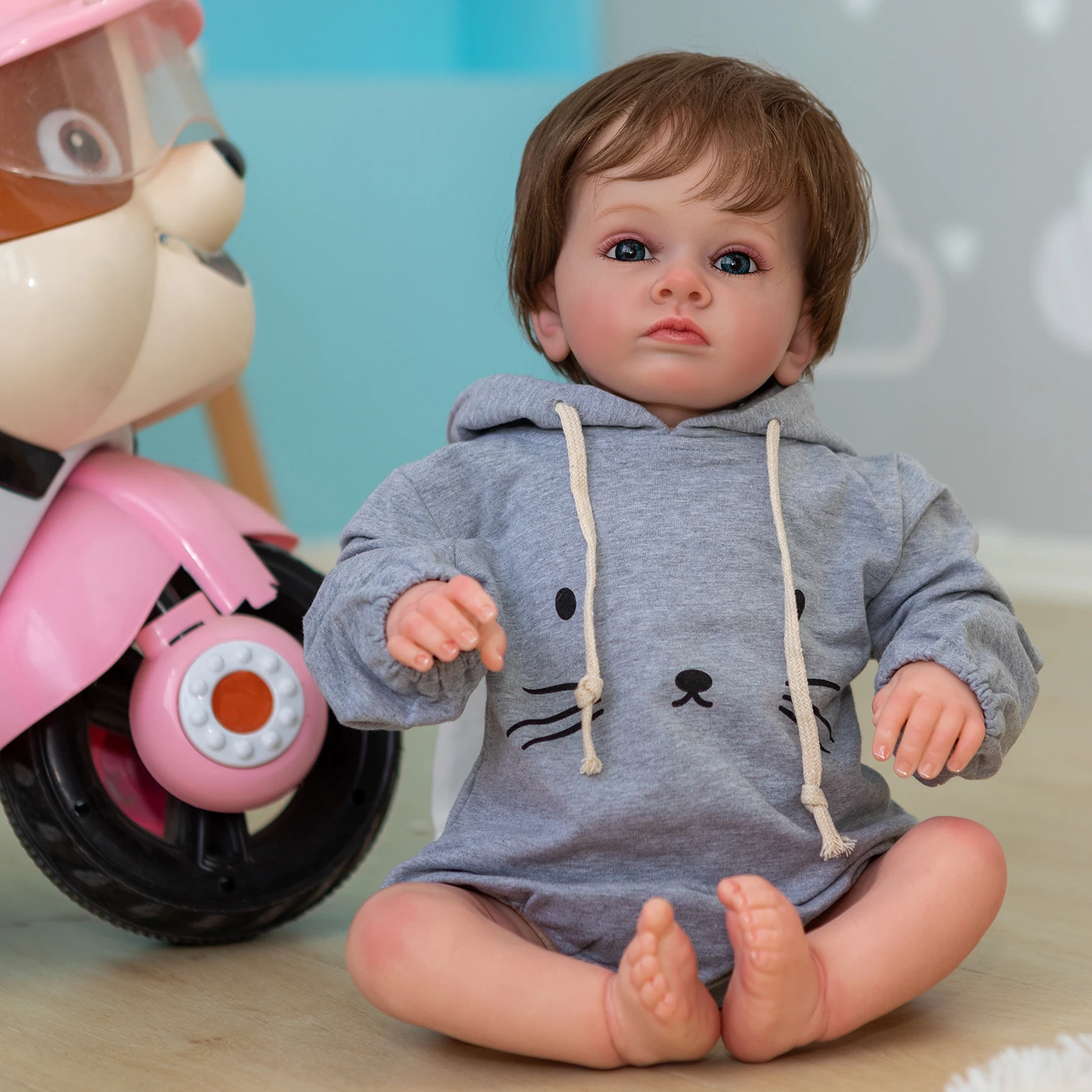 

60CM Huge Baby Reborn Toddler Boy Doll Lifelike 3D Painted Skin with Visible Veins Hand Rooted Hair Collection