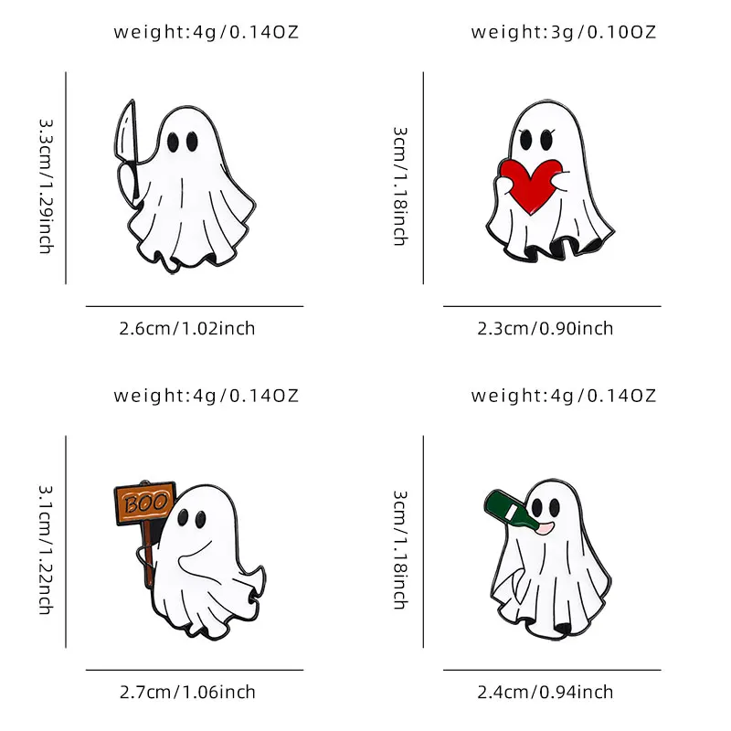4 Styles Cartoon Halloween Ghost Goblin Enamel Pins Knife Heart Boo Wine Spook Design Brooches Bag Backpack Dress Badge