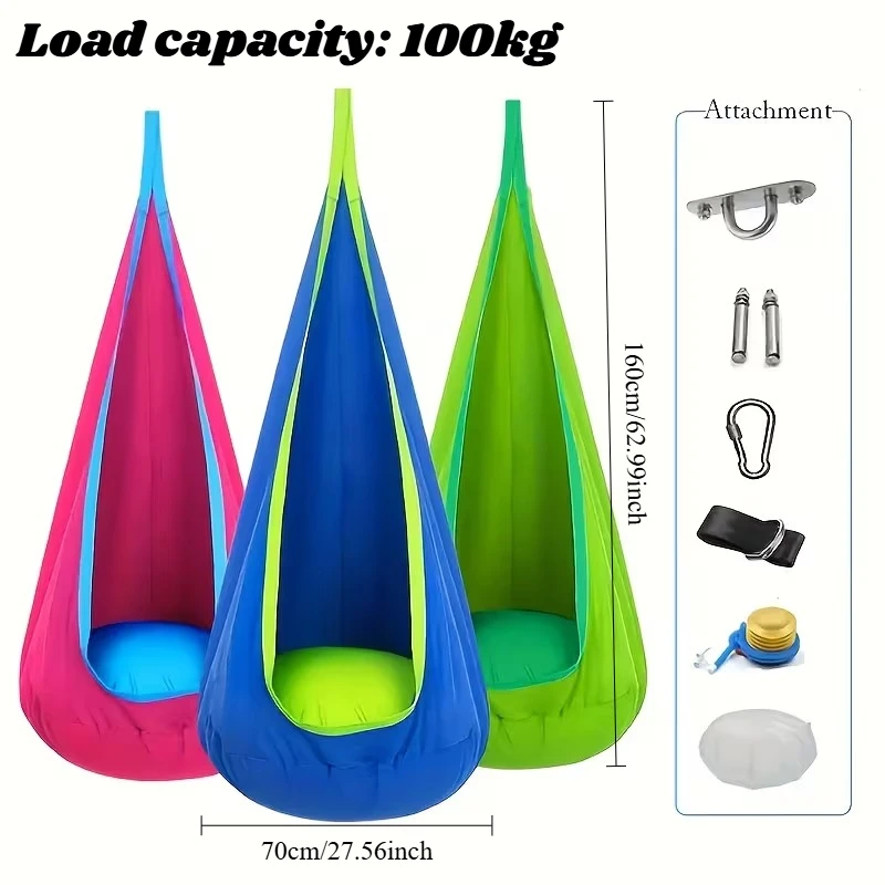 Portable Children's Hammock Chair with Inflatable Pillow Strong Load-bearing Capacity Outdoor Hammock Chair 100kg Load Capacity