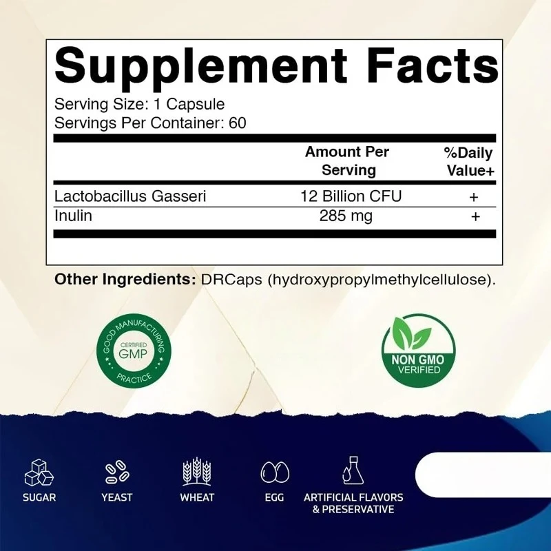 Gasseri Vitamin Lactobacillus -12 billion to 60 capsules per DR - Digestive support - Made from prebiotic inulin fiber