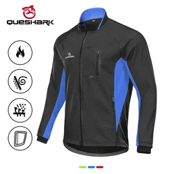 QUESHARK Men Fleece Thermal Winter Long Sleeve Cycling Jacket Windproof Waterproof MTB Road Bike Windbreaker Bicycle Jersey