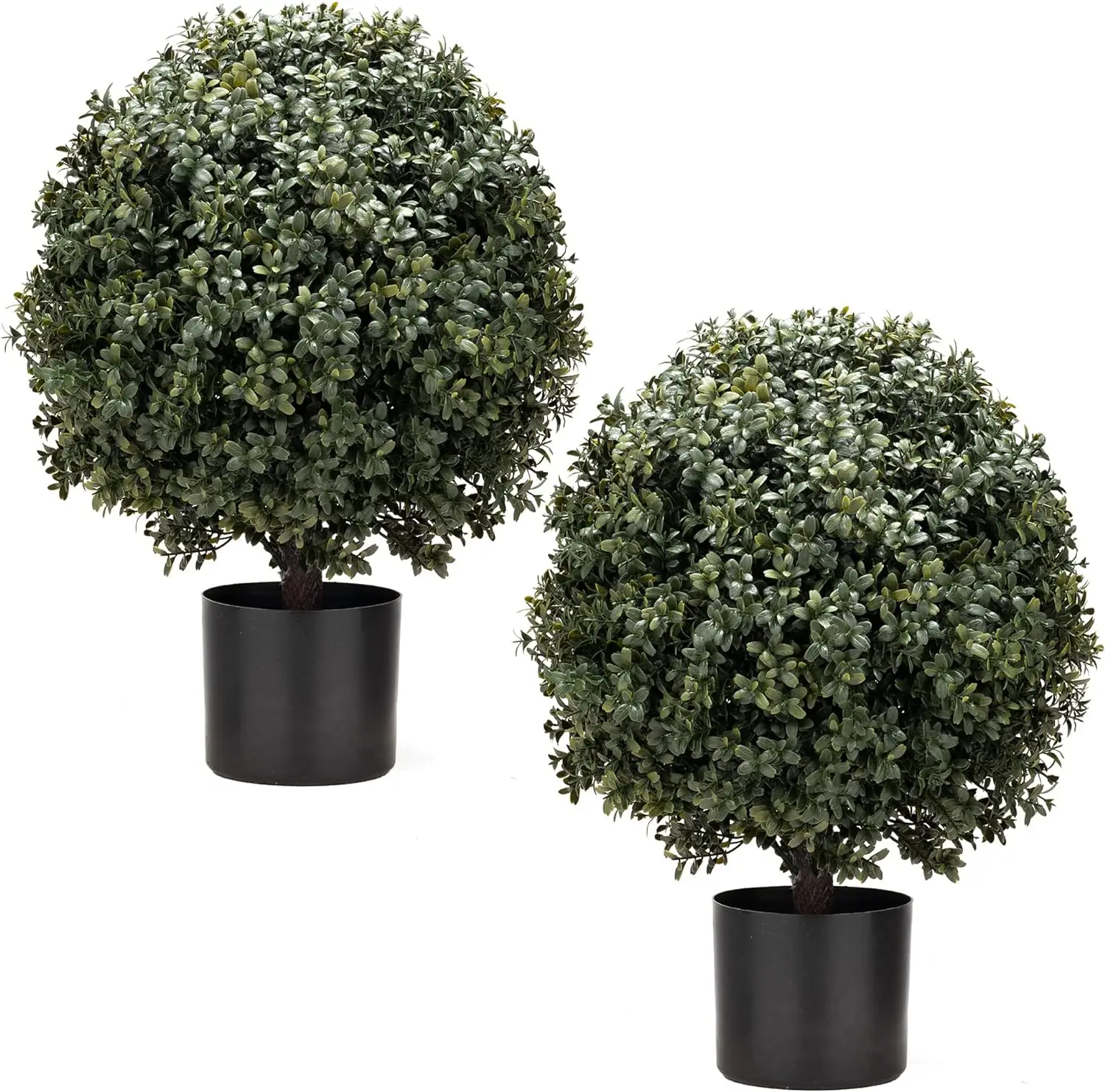 2 Pack Artificial Boxwood Topiary Ball Tree,Bushes Potted Plants UV-Proof Leaves  Artificial Potted Shrubs for Home Office Decor