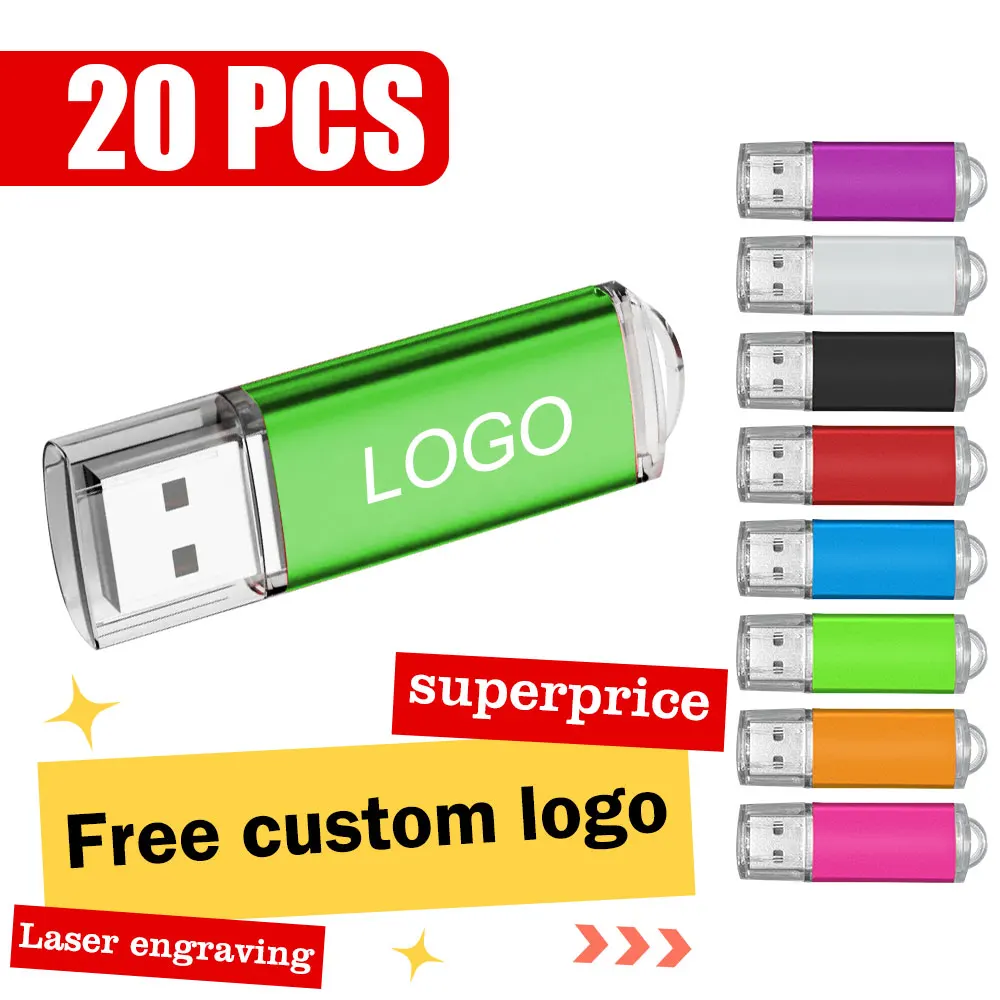 20PCS/lot Metal Colorful USB 2.0 Flash Drive 128GB 64GB 32GB 16GB Pendrive Memory Stick 8GB 4GB Pen Drive Free Custom LOGO
