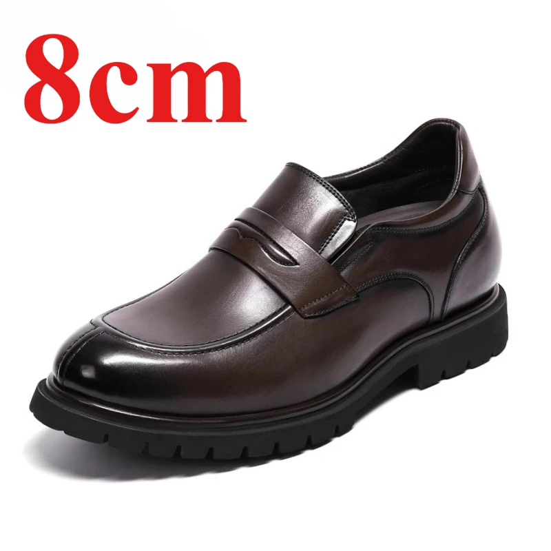 Height-increasing Men's Dress Shoes 8cm Business Derby Shoes Genuine Leather Lightweight Comfortable Invisible Elevated Shoe Man